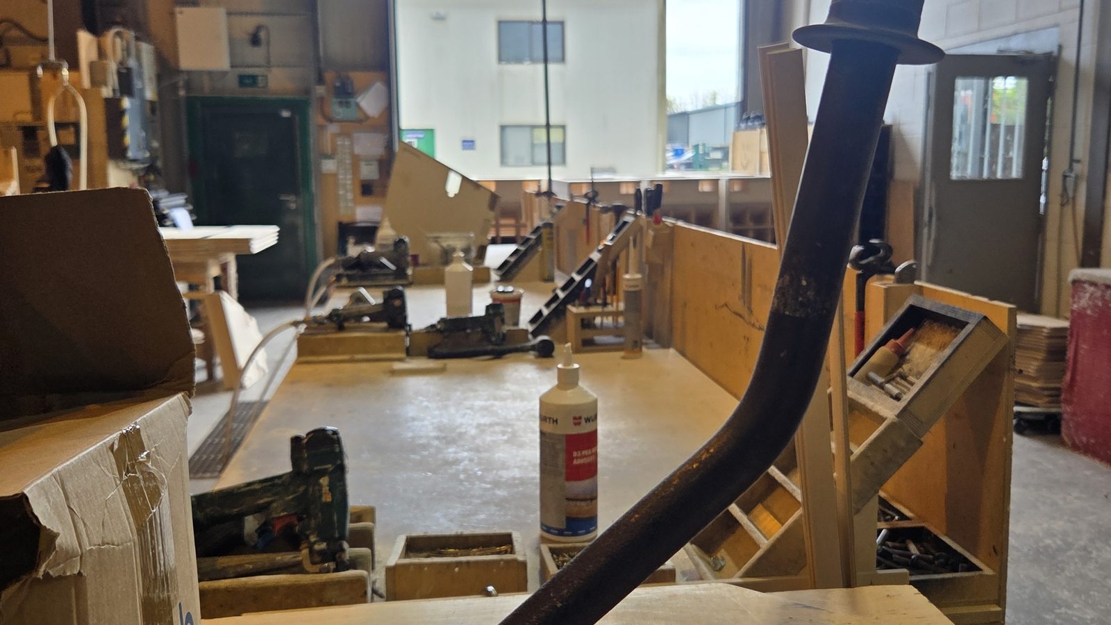 Long-serving workshop machinery at the Sarivale cabinet-making facility in Calne, Wiltshire.